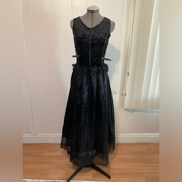 🎃NWT DOSE black sleeveless maxi  gothic 3 different fabrics dress XL - Picture 2 of 16